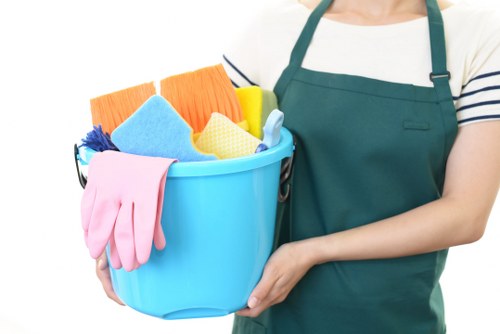 Carpet cleaning technician preparing safe equipment in a Belsize Park property