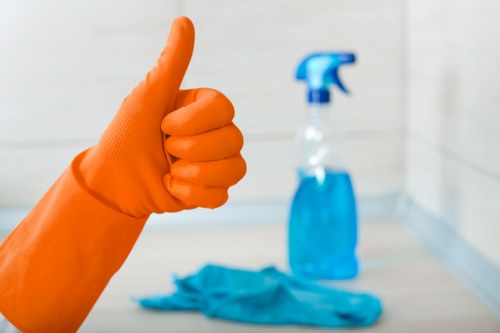 Cleaned carpet area drying safely after professional service